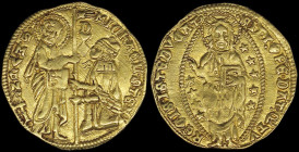 ITALIAN STATES / VENICE: 1 Zecchino (ND 1570-1577) in gold (0,999) by Doge Alvice Mocenigo I. St Mark standing at left presenting staff with cross and...