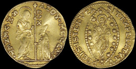 ITALIAN STATES / VENICE: 1 Zecchino (ND 1700-1709) in gold (0,999) by Doge Alvice Mocenigo II. St Mark standing at left presenting staff with cross an...