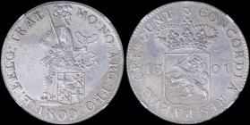 NETHERLANDS: 1 Rijksdaalder (=2 1/2 Gulden) (1801) in silver (0,868). Standing armored knight with cronwed shield by legs on obverse. Crowned arms div...
