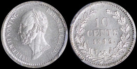 NETHERLANDS: 10 Cents (1849.) in silver (0,640). Head of William II facing left on obverse. Value and date within wreath on reverse. Inside slab by PC...