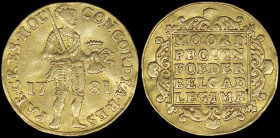 NETHERLANDS / HOLLAND: 1 Ducat (1781) in gold (0,986). Standing armored knight holding bundle of arrows dividing date (without inner circle) on obvers...
