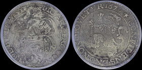 NETHERLANDS / WEST FRIESLAND: 1 Lion Daalder (1670) in silver (0,750). Standing knight with shield on obverse. Lion on reverse. Mintmark: Cinquefoil. ...