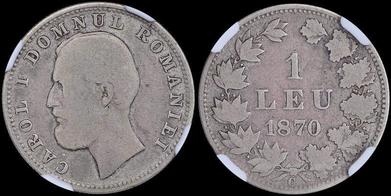 ROMANIA: 1 Leu (1870 C) in silver (0,835). Head of Carol I facing left on obvers...