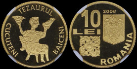 ROMANIA: 10 Lei (2006) in gold (0,999) commemorating the History of Gold / The Cucuteni Baiceni Hoard. Coat of arms and denomination on obverse. Cheek...