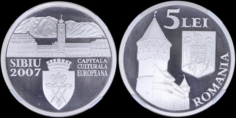 ROMANIA: 5 Lei (2007) in silver (0,999) commemorating the city Sibiu - European ...