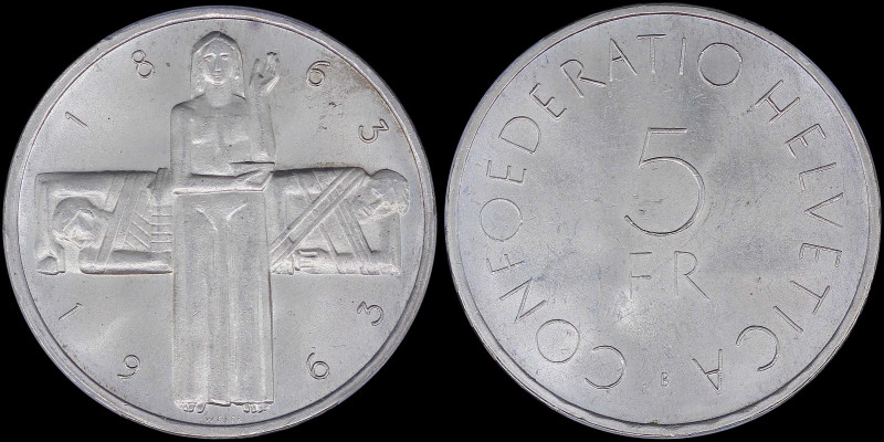 SWITZERLAND: 5 Francs (ND 1963 B) in silver (0,835) commemorating the Red Cross ...