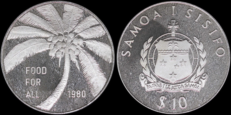 SAMOA: 10 Tala (1980) in silver (0,500) from FAO series. National arms on obvers...