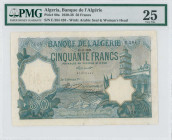 ALGERIA: 50 Francs (31.8.1920) in green. Mosque at right and aerial view of city of Algiers at bottom center on face. S/N: "E.284426". WMK: Arabic sea...