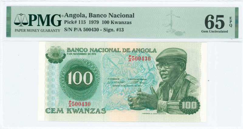 ANGOLA: 100 Kwanzas (14.8.1979) in green on multicolor unpt. Antonio Agostinho N...