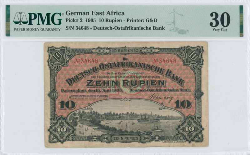 GERMAN EAST AFRICA: 10 Rupien (15.6.1905) in black on red unpt. Dar es Salem Har...