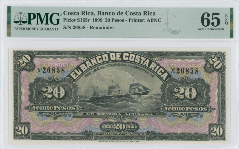 COSTA RICA: Remainder of 20 Pesos (ND 1899) in black on purple and multicolor un...