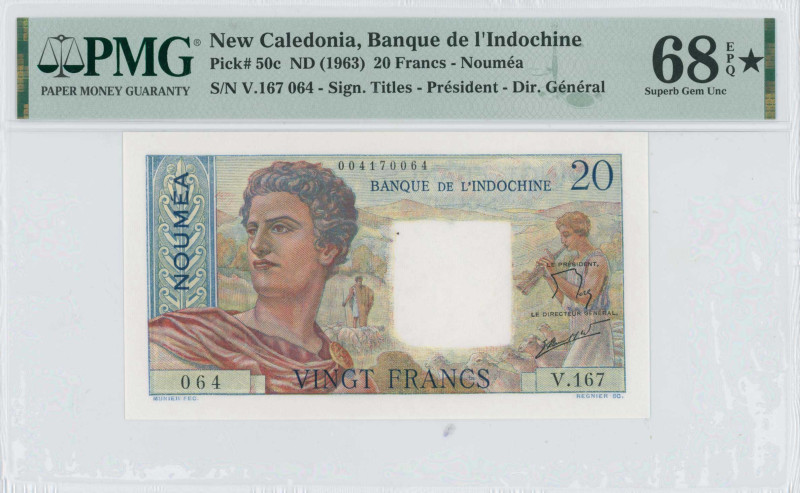 NEW CALEDONIA: 20 Francs (ND 1963) in multicolor. Youth at left and flute player...