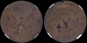 GREECE: 20 Lepta (1831) (type C) in copper. Phoenix on obverse. Variety "485-H.h" by Peter Chase. Inside slab by NGC "AU DETAILS / ENVIRONMENTAL DAMAG...