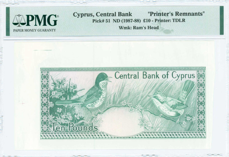 CYPRUS: Color proof of 10 Pounds (ND 1987-88) in multicolor on face and green on...