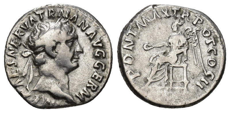 IMPERIO ROMANO. TRAJANO. Denario. Roma (98-99 d.C.). A/ Cabeza laureada a der.; ...