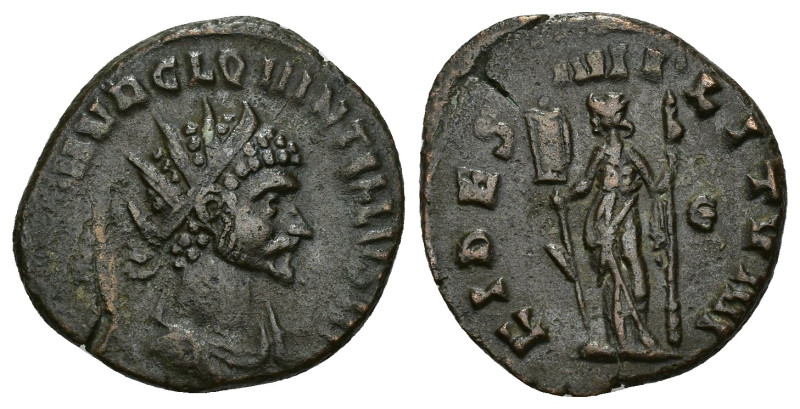 IMPERIO ROMANO. QUINTILO. Antoniniano. Roma (270). A/ Busto radiado y drapeado a...