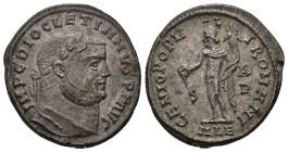 IMPERIO ROMANO. DIOCLECIANO. Follis. Alejandría (302-303). A/ Cabeza laureada a der.; IMP C DIOCLETIANVS P F AVG. R/ Genio a izq. con pátera y cornuco...