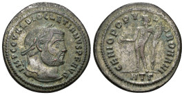 IMPERIO ROMANO. DIOCLECIANO. Follis. Heraclea (296-297). A/ Cabeza laureada a der.; IMP C VAL DIOCLETIANVS P F AVG. R/ Genio a izq. con pátera y cornu...