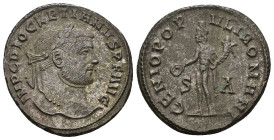 IMPERIO ROMANO. DIOCLECIANO. Follis. Siscia (294). A/ Cabeza laureada a der.; IMP C DIOCLETIANVS P F AVG. R/ Genio a izq. con pátera y cornucopia; GEN...