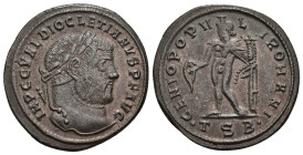 IMPERIO ROMANO. DIOCLECIANO. Follis. Tesalónica (300-301). A/ Cabeza laureada a der.; IMP C C VAL DIOCLETIANVS P F AVG. R/ Genio a izq. con pátera y c...
