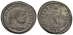 IMPERIO ROMANO. CONSTANCIO I. Follis. Heraclea (396-397). A/ Cabeza laureada a der.; FL VAL CONSTANTIVS NOB CAES. R/ Genio a izq. con pátera y cornuco...