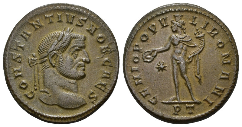 IMPERIO ROMANO. CONSTANCIO I. Follis. Ticinum (296-297). A/ Cabeza laureada a de...