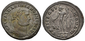 IMPERIO ROMANO. GALERIO. Follis. Alejandría (300-301). A/ Cabeza laureada a der.; GAL VAL MAXIMIANVS NOB CAES. R/ Genio a izq. con pátera y cornucopia...