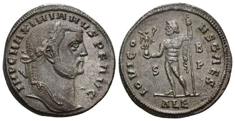 IMPERIO ROMANO. GALERIO. Follis. Alejandría (305-306). A/ Cabeza laureada a der....