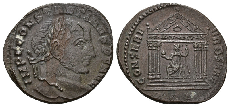 IMPERIO ROMANO. CONSTANTINO. Follis. Aquileia (307-310). A/ Cabeza laureada a de...