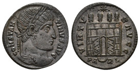 IMPERIO ROMANO. CONSTANTINO I. Follis. Arelate (325-326). A/ Cabeza laureada a der.; CONSTANTINVS AVG. R/ Puerta de campamento con 4 torres y encima e...