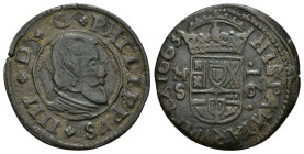 FELIPE IV. 16 maravedís. 1663. Madrid. Cu 4,27 g. 26,2 mm. AC-475. MBC.