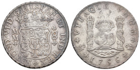FERNANDO VI. 8 reales. 1756. México. MM. AR 26,90 g. 39,1 mm. VI-367. Golpecitos en rev. MBC.