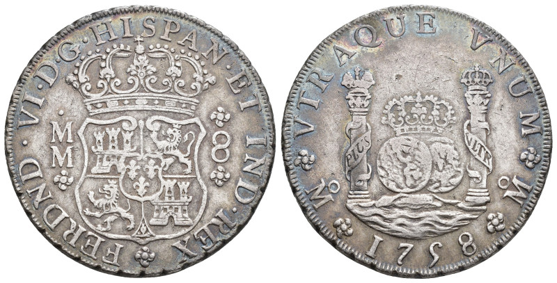 FERNANDO VI. 8 reales. 1758. México. MM. AR 26,98 g. 39,2 mm. VI-369. Leve grafi...