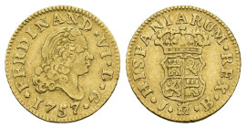 FERNANDO VI. 1/2 escudo. 1757. Madrid. JB. AU 1,73 g. 14,8 mm. VI-416 Golpecito en anv. MBC.