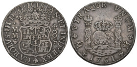CARLOS III. 8 reales. 1761. México. MM. AR 26,99 g. 38,71 mm. VI-917. MBC/MBC-.