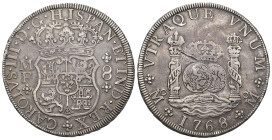 CARLOS III. 8 reales. 1768. México. MF. AR 26,8 g. 39,3 mm. VI-926. Raya en rev. MBC.