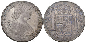 CARLOS IV. 8 reales. México. 1791. FM. AR 26,87 g. 38,58 mm. VI-787. Pátina gris. MBC.