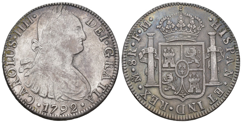 CARLOS IV. 8 reales. 1792. México. FM. AR 26,9 g. 38,97 mm. VI-788. Rayitas. MBC...