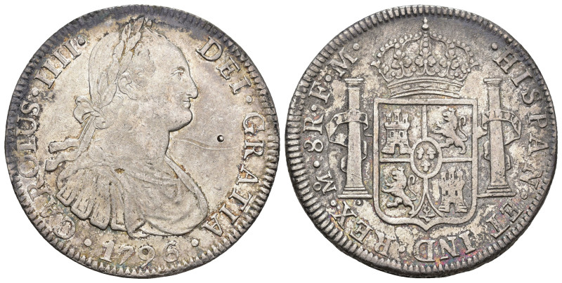 CARLOS IV. 8 reales. 1796. México. FM. AR 26,99 g. 40,45 mm. VI-792. Punzón y ra...