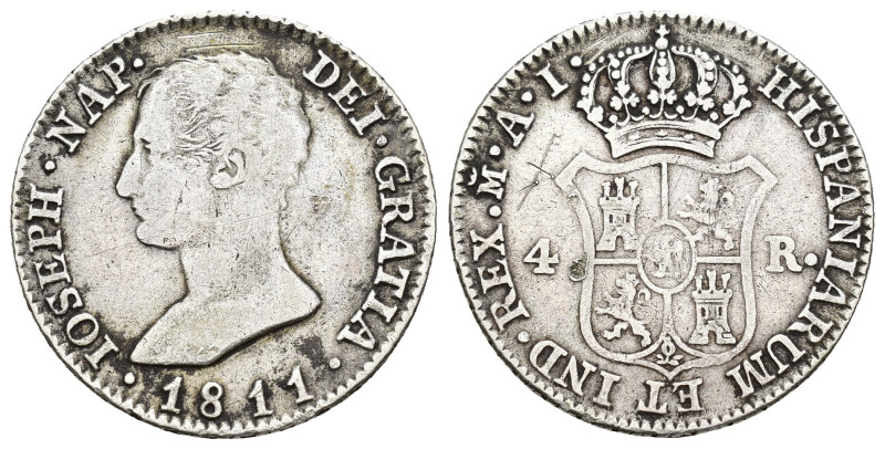 JOSÉ I BONAPARTE. 4 reales. 1811. Madrid. AI. AR 5,83 g. 26,06 mm. VI-14. Rayas ...