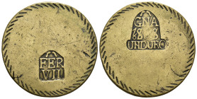 FERNANDO VII. Un duro. 1808. Gerona. Acuñada en latón. 25,16 g. 41,29 mm. Pequeña grieta. MBC.