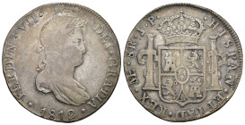 FERNANDO VII. 8 reales. 1812. Lima. JP. AR 26,05 g. 38,56 mm. VI-1043. Golpe en canto. MBC-.