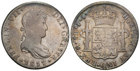 FERNANDO VII. 8 reales. 1817. México. JJ. AR 26,83 g. 39,55 mm. VI-1097. Rayitas. MBC-.