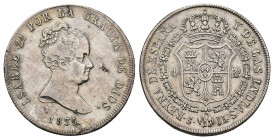 ISABEL II. 4 reales. 1835. Sevilla. DR. AR 6,02 g. 23,512 mm. Hojas en anv. MBC+.