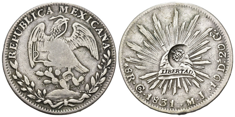 ISABEL II. Resello en rev. sobre 8 reales 1831 Guanajuato para circular en Filip...