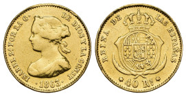 ISABEL II. 40 reales. 1863. Madrid. AU 3,30 g. 17,73 mm. VI-566. Varias soldaduras en canto. BC+.