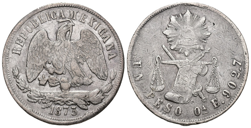 MONEDAS EXTRANJERAS. MÉXICO. 1 peso. 1873. Oaxaca E. AR 26,91 g. 37,2 mm. KM-408...