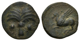 GRECIA ANTIGUA. SICILIA. Emisiones sículo-púnicas. A/ Palmera. R/ Pegaso a izq. AE 1,96 g. 15,9 mm. COP-107. MBC-. Rara.