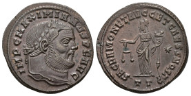 IMPERIO ROMANO. MAXIMIANO. Follis. Ticinum (304-305). A/ Cabeza laureada a der.; IMP C MAXIMIANVS P F AVG. R/ Moneta a izq. con balanza y cornucopia; ...