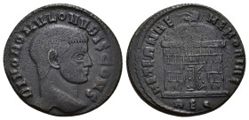 IMPERIO ROMANO. RÓMULO (bajo Majencio). Follis. Roma (310-311). A/ Cabeza a der.; DIVO ROMVLO N V BIS CONS. R/ Capilla abovedada con águila encima; AE...